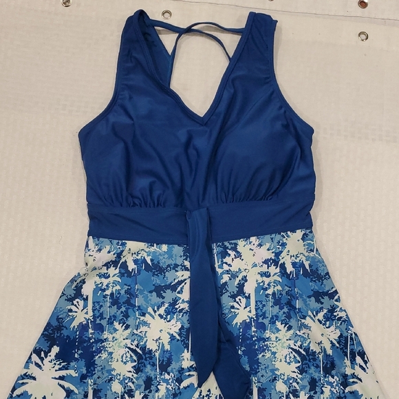 Kate Kasin Tropical Blue Halter Swim Dress Size S - Picture 2 of 13